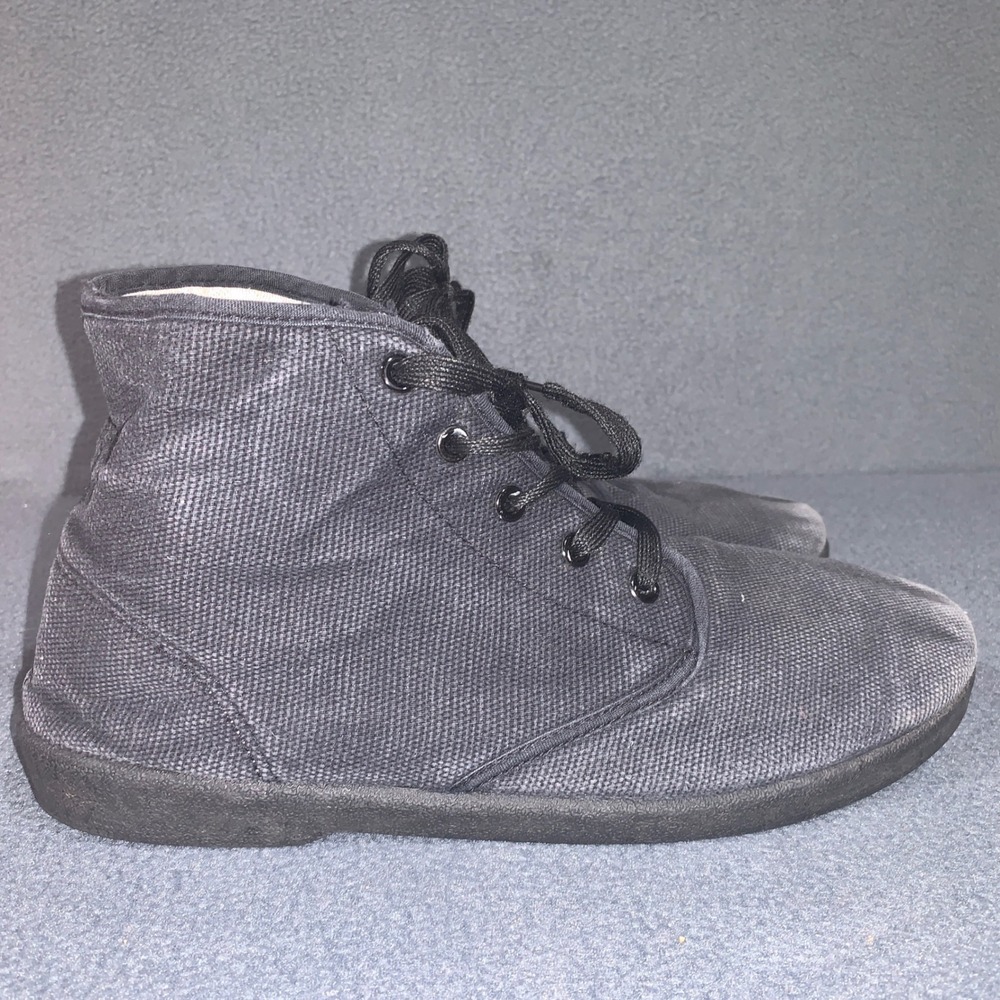 Mens Zig-Zag Black Canvas Lace Up Ankle High Casual Shoes Faded Washed‎ Size 11